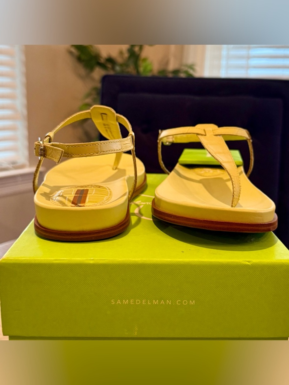 Sam Edelman Naomi Leather T-Strap Sandals |Sz. 6.5M |Kiwi/Pale Green (NWB) - Picture 4 of 7
